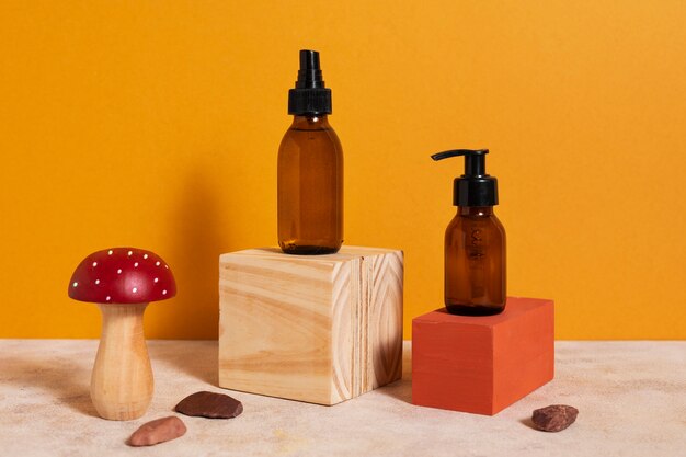 Still life of beauty products based on regenerative agriculture