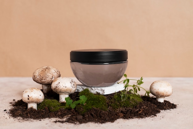 still life of beauty products based on regenerative agriculture