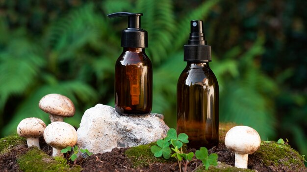 Still life of beauty products based on regenerative agriculture