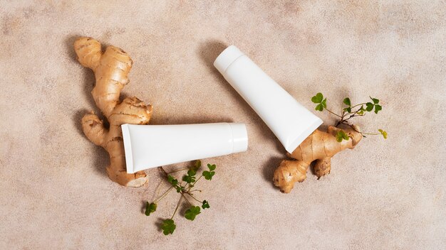 still life of beauty products based on regenerative agriculture