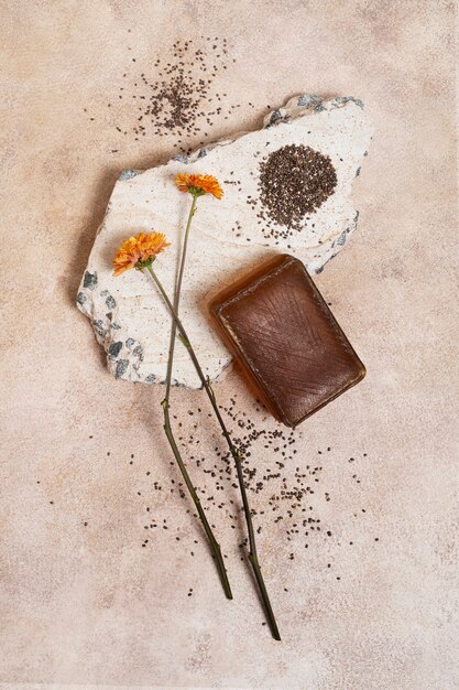 Still life of beauty products based on regenerative agriculture
