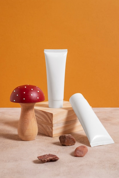 Still life of beauty products based on regenerative agriculture