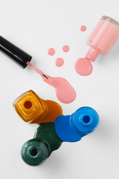 still life of beauty products spreading out