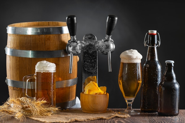 Still life of beer brewing elements