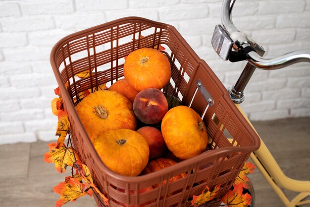 Still life of bicycle basket