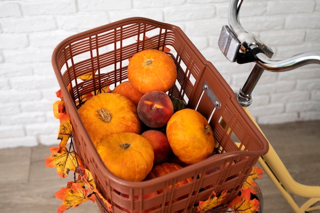 Still life of bicycle basket