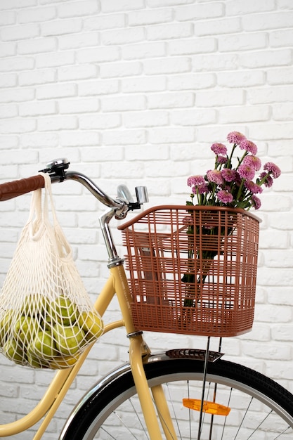 Still life of bicycle basket