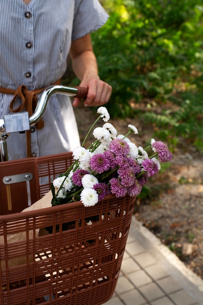 Still life of bicycle basket