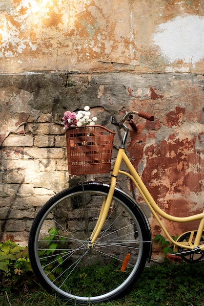 Still life of bicycle basket