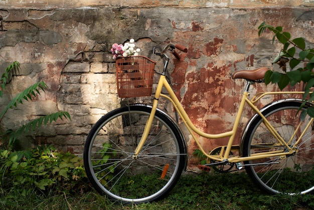 Still life of bicycle basket