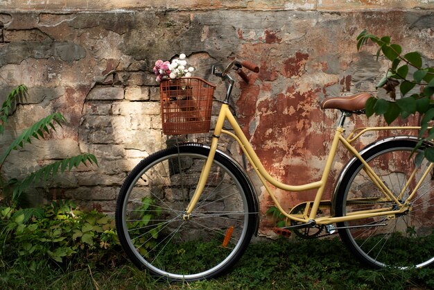 Still life of bicycle basket