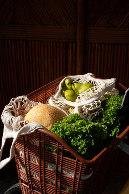 Still life of bicycle basket