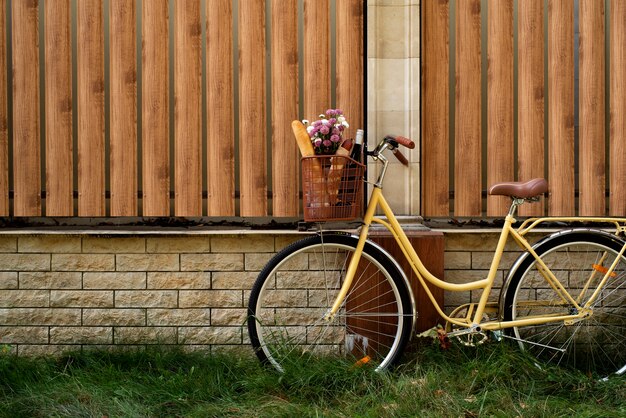 Still life of bicycle basket