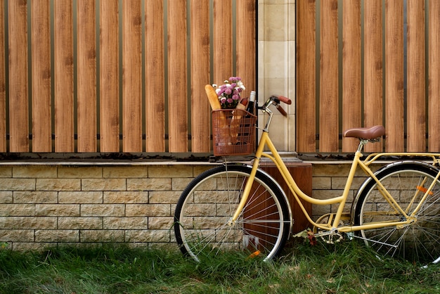 Still life of bicycle basket