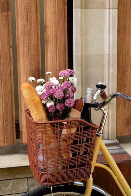 Free photo still life of bicycle basket