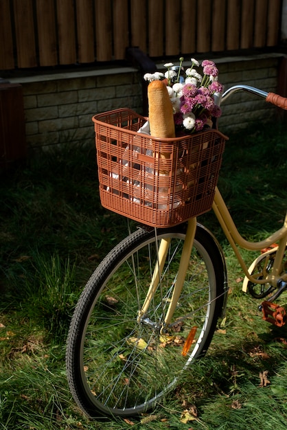 Still life of bicycle basket