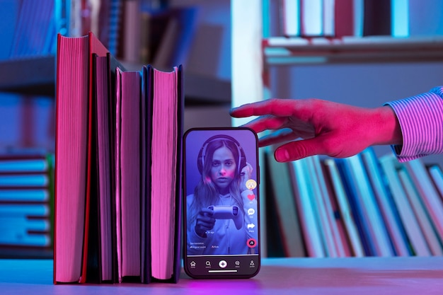 Still life of books versus technology