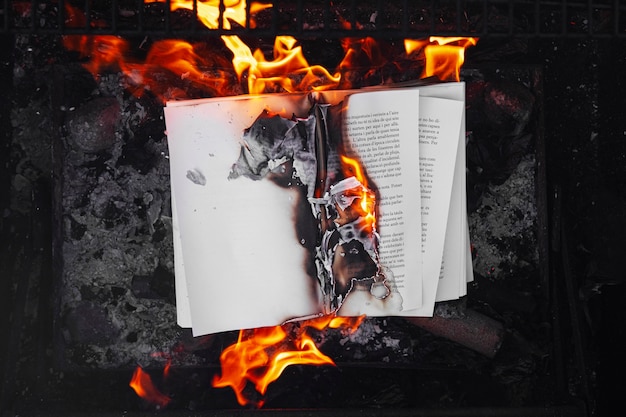 Free photo still life of burnt paper with flames