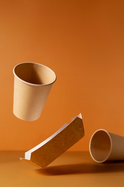 Still life of cardboard organic dinnerware