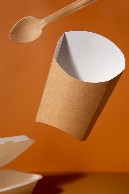 Still life of cardboard organic dinnerware