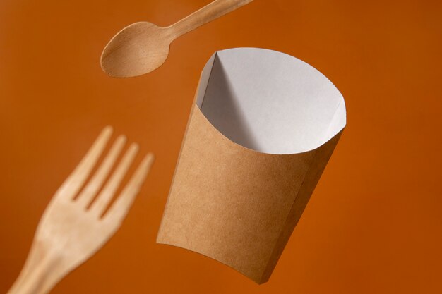 Still life of cardboard organic dinnerware