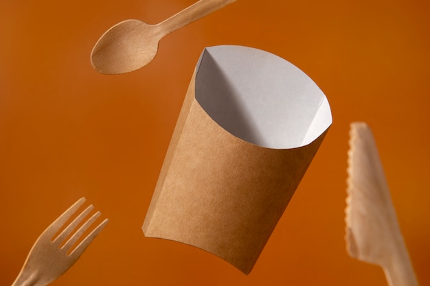 Still life of cardboard organic dinnerware