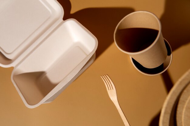Still life of cardboard organic dinnerware
