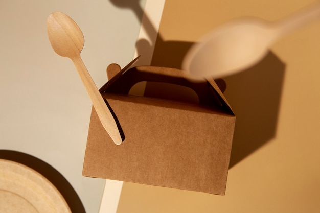 Still life of cardboard organic dinnerware