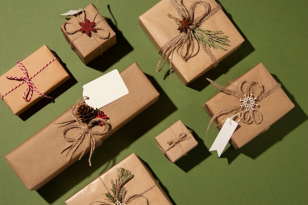 Free photo still life of christmas gift boxes