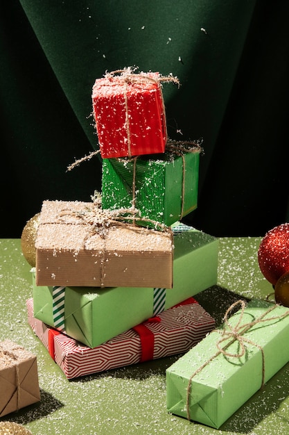 Free photo still life of christmas gift boxes