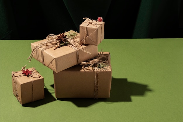 Still life of christmas gift boxes