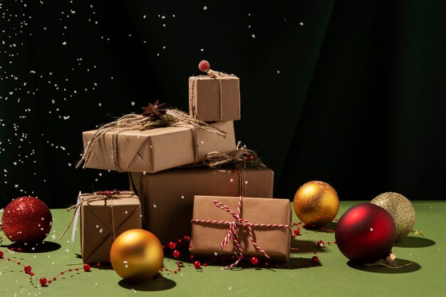 Still life of christmas gift boxes