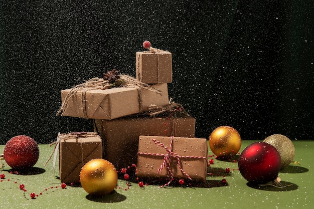 Free photo still life of christmas gift boxes