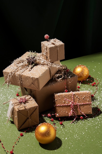 Free photo still life of christmas gift boxes