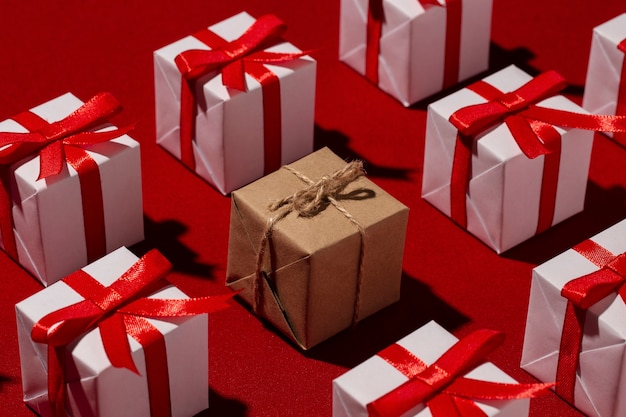 Free photo still life of christmas gift boxes