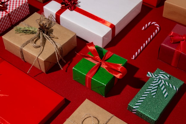 Free photo still life of christmas gift boxes