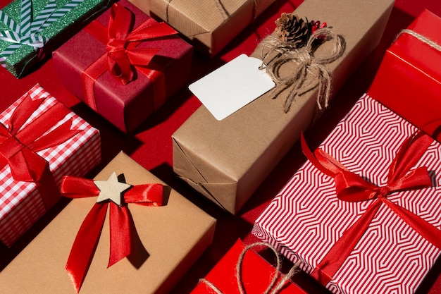 Free photo still life of christmas gift boxes