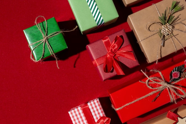 Free photo still life of christmas gift boxes