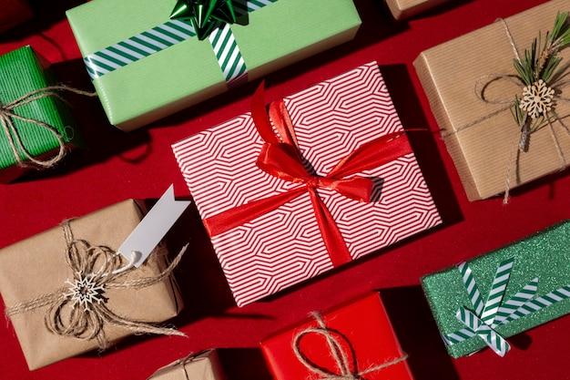 Free photo still life of christmas gift boxes