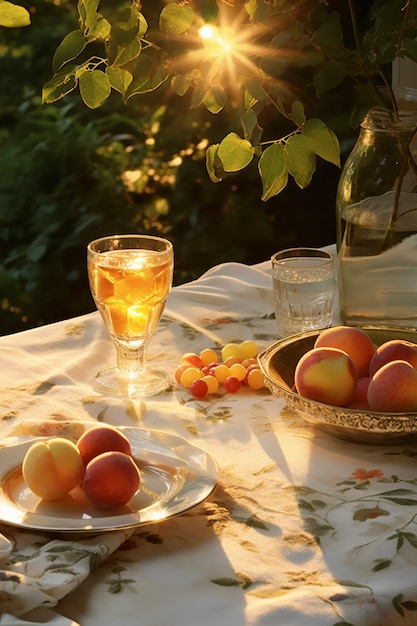 Foto gratuita natura morta di cocktail su tovaglia