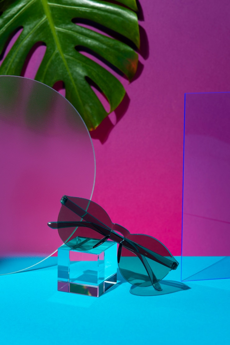 Free Photo still life of colored transparent sunglasses