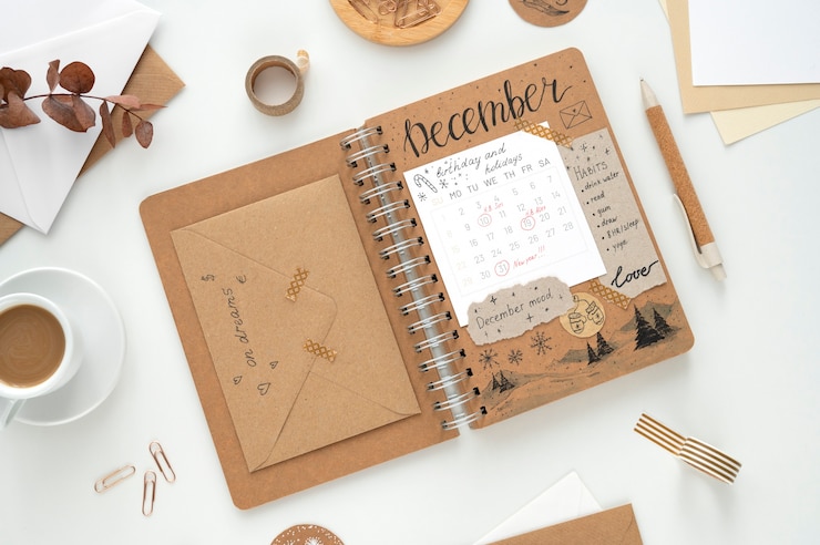 Free Photo still life of colorful and overloaded bullet journal