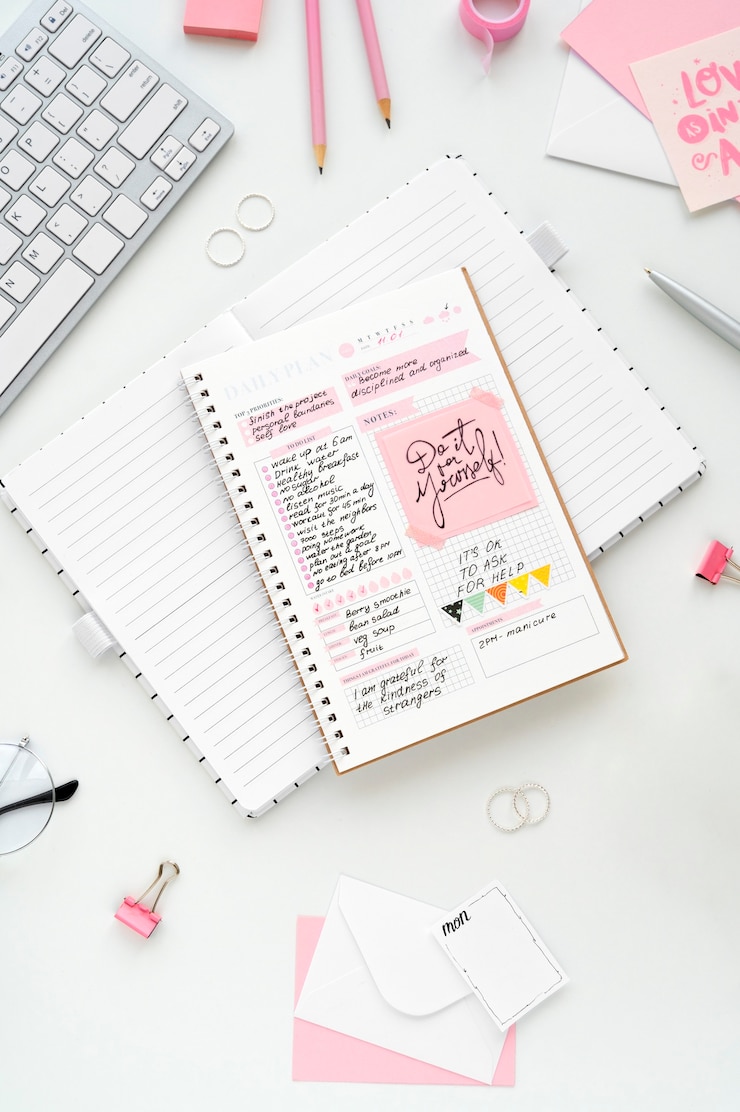 Free Photo still life of colorful and overloaded bullet journal