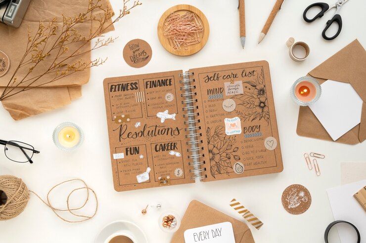 Free Photo still life of colorful and overloaded bullet journal
