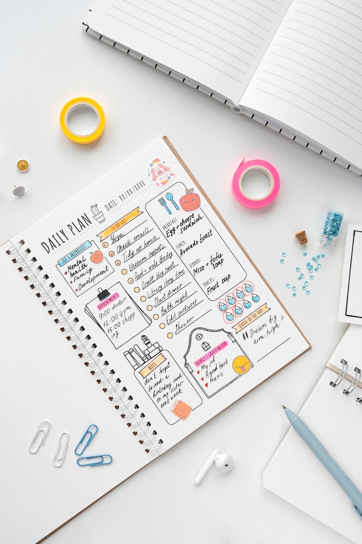 Free Photo still life of colorful and overloaded bullet journal