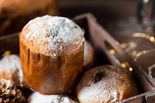 Still life composition of delicious panettone