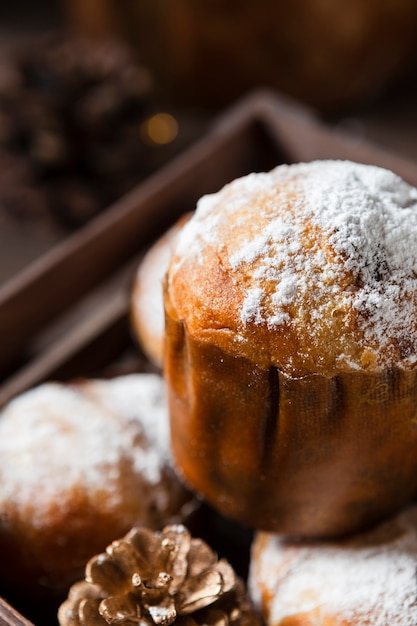 Still life composition of delicious panettone