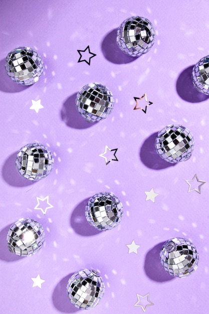 Still life composition of miniature disco balls