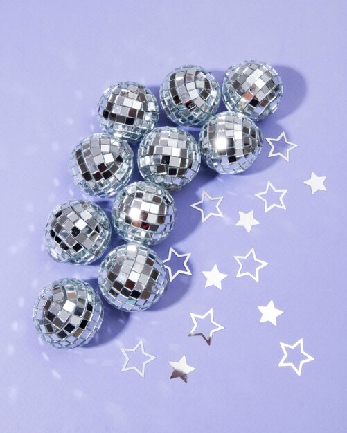 Still life composition of miniature disco balls