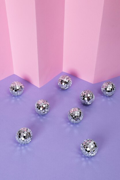 Still life composition of miniature disco balls